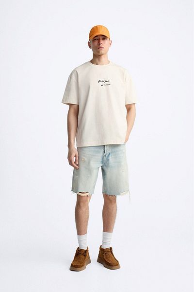The Champ Clothing Ανδρικό μπλουζάκι Crew Neck Palm Printed Oversize Beige