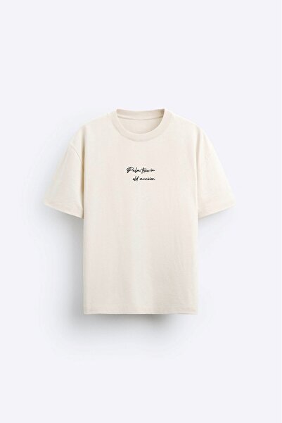 The Champ Clothing Ανδρικό μπλουζάκι Crew Neck Palm Printed Oversize Beige