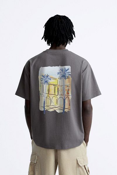 The Champ Clothing Ανδρικό μπλουζάκι Smoked Color Oversize Crew Neck Palm Printed