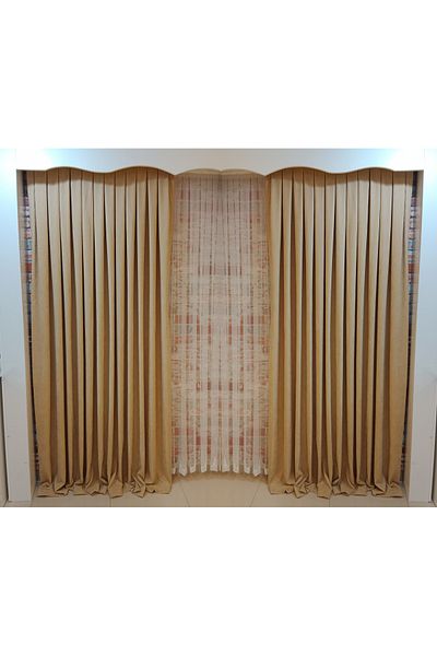 FİGENSİ V-06 Model Velvet Curtain - Double Blades, Close Pleated, Vision Color Background Planting