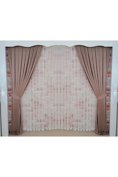 FİGENSİ Bronze ColorFon Velvet Curtain Double Wing 1/3 Close Pleated Planting V-08