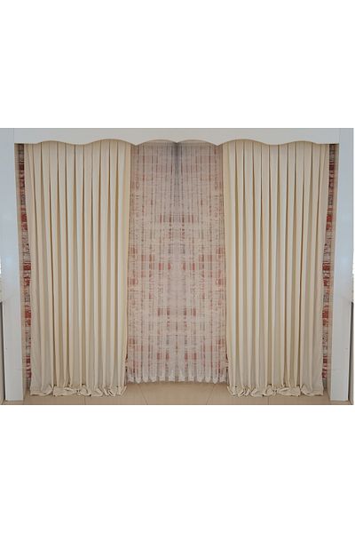 FİGENSİ Beige Velvet Curtain - Double Blades, 1/3 Close Pleated Sewing V-02