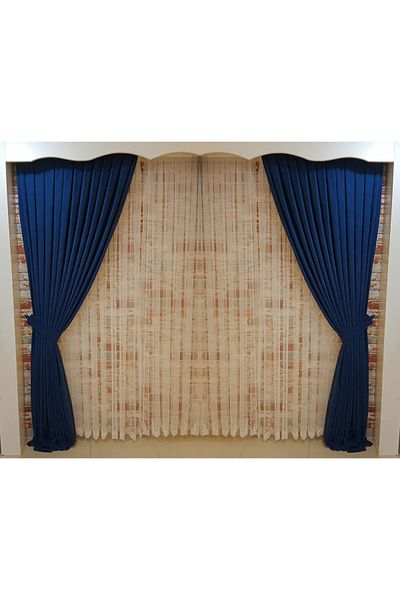 FİGENSİ Dark Blue Double Winged Velvet Curtain - 1/3 Close Pleated Sewing V-34