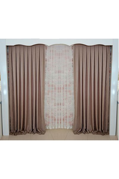 FİGENSİ Bronze ColorFon Velvet Curtain Double Wing 1/3 Close Pleated Planting V-08