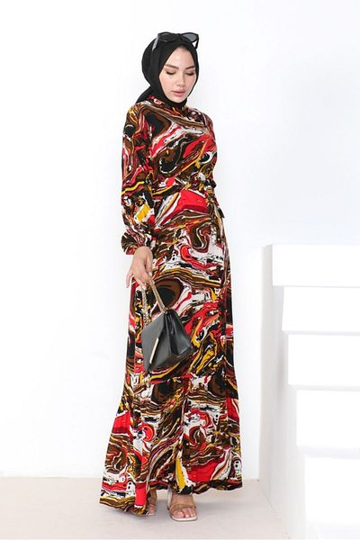 Bestenur Alizer Viscose Red Dress 1040 - Woven