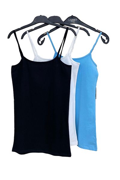 Endies Women's 3-Pack String Strap Flexible Compact Combed Cotton Undershirt - BLACK/WHITE/BLUE 39056