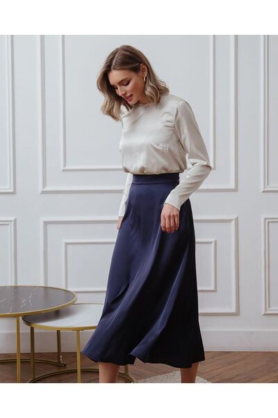 MERİT FASHION İpek Saten Midi Boy Etek