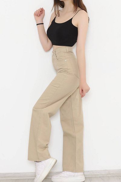 geenz manifacture Παντελόνι Nicolette Beige Τζιν Σούπερ Ψηλόμεσο Palazzo