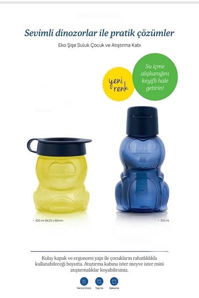 Tupperware Eco Bottle Water Bottle and Children's Snack Container Dino Set 2 Pieces
