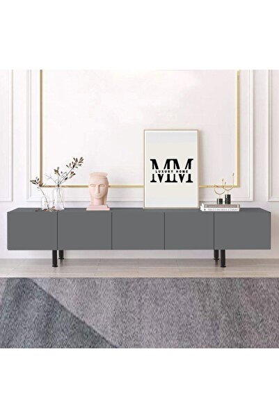 mmluxuryhome Şık ve Fonksiyonel Modern 5 Kapaklı MDF Antrasit TV Sehpası  200x44x30 cm