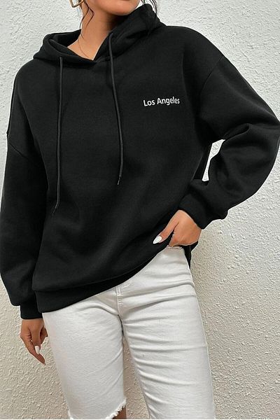 MODAGEN Дамски суитшърт с качулка и щампа с щампи Little Los Angeles