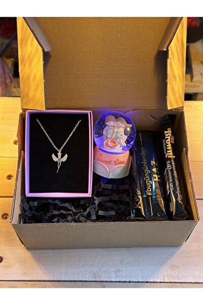 PİNK SHAKE Işıklı kar küresi zirkon kolye hediyeli