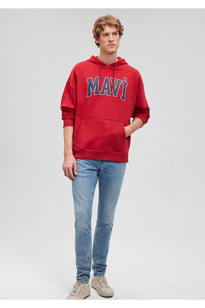 Mavi Red Hooded Logo Printed Sweatshirt -067149-81773