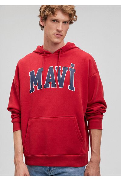 Mavi Red Hooded Logo Printed Sweatshirt -067149-81773