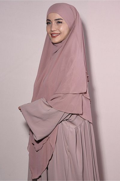 Tek Tesettür Giyim Ready-made Souffle with Chiffon Veil Three-Layer Light Mink