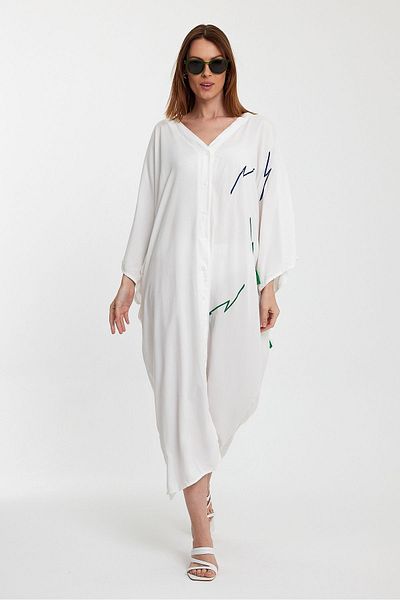 Denismoda Rochie cămașă cu broderie și imprimeu la spate