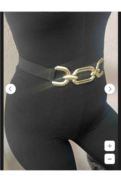 MAİYS STORE Ince Lastikli Gold Toka Siyah Kemer