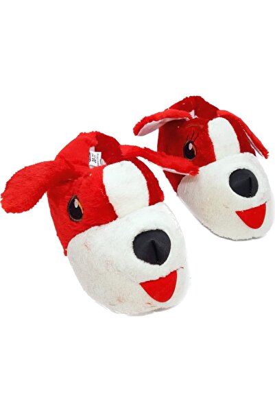 AkınalBella Kırmızı Çocuk Peluş Köpekli Panduf