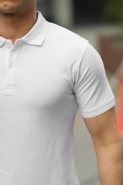 comstar Ανδρικό μπλουζάκι Polo Neck χωρίς τσέπη, μονόλεπτο, λευκό μπλουζάκι
