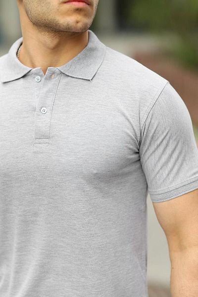 comstar Men's Polo Neck Pocketless Plain Slim Fit Gray T-Shirt