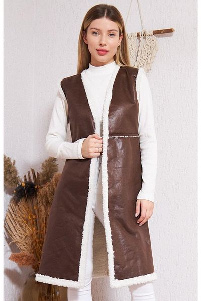 comstar Women's Faux Fur Faux Leather Vest