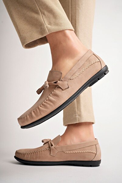 Deripabuc Men's Leather Loafer - Genuine Leather and Sand Suede, Mrd25-0489