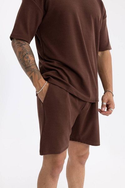 comstar Men's Basic Polo Neck T-Shirt Shorts Brown Double Set