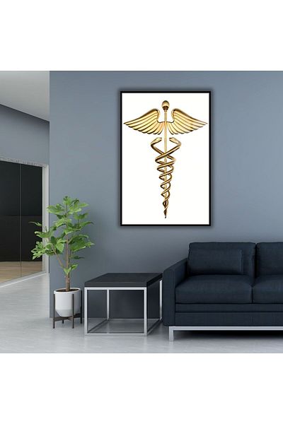 GAAGART Diagramă de poliklinikă din sticlă cu cadru metalic Săgeata lui Asklepios simbolul medicinii