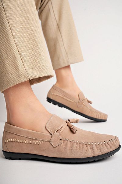 Deripabuc Men's Leather Loafer - Genuine Leather and Sand Suede, Mrd25-0489