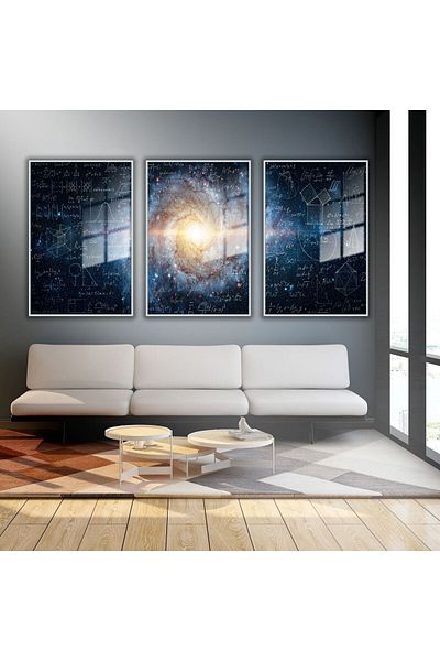 GAAGART Set de 3 mese din sticlă cu cadru metalic Einstein's Theory of Relativity