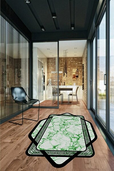 EY HOME Framed Marble Washable Non-Slip Base Laser Cut Runner Kitchen Living Room Carpet