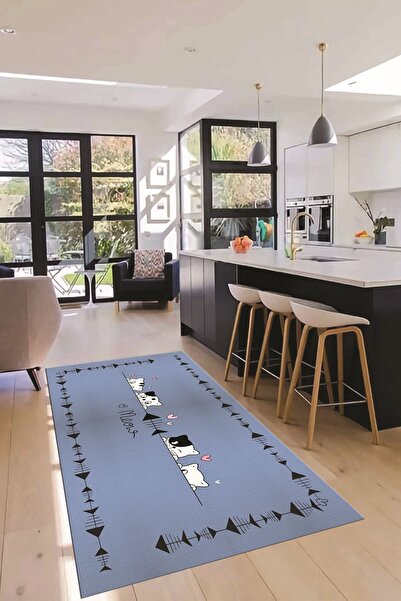 EY HOME Sevimli Hayvanlar Desenli Kaymaz Taban Yıkanabilir Yolluk Mutfak Halısı