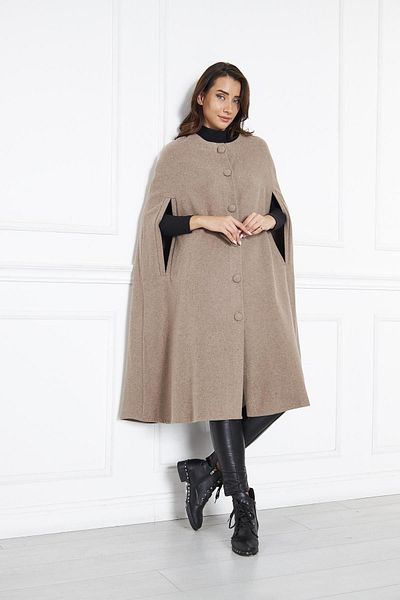 comstar Women's Trend Button Basic Cream Long Cashmere Cape Poncho