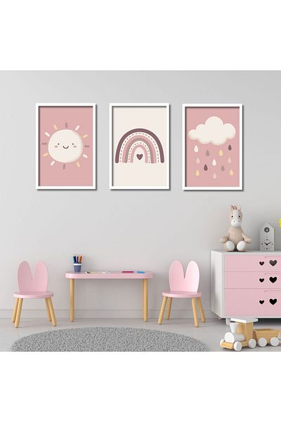GAAGART Set de 3 picturi din lemn laminat MDF pentru camera fetiței roz