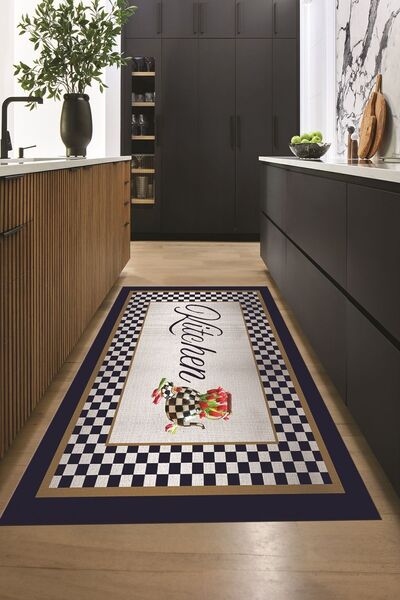 EY HOME Dijital Baskılı Kaymaz Taban Yıkanabilir Kitchen Yazılı Yolluk Mutfak...
