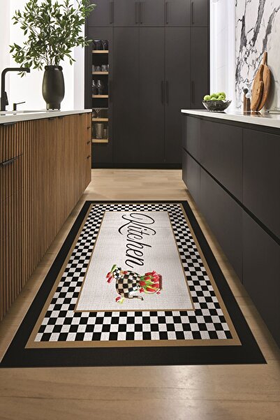 EY HOME Dijital Baskılı Kaymaz Taban Yıkanabilir Kitchen Yazılı Yolluk Mutfak...