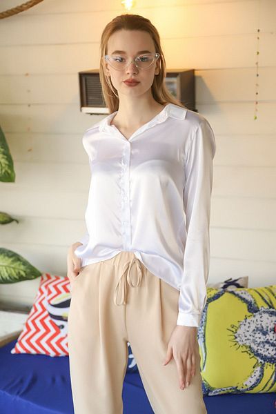 comstar Women's Stylish Shiny White Satin Shirt