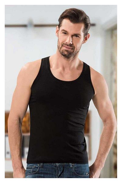 Anıt Men's Black Thick Strap Modal Undershirt (6 Pieces)