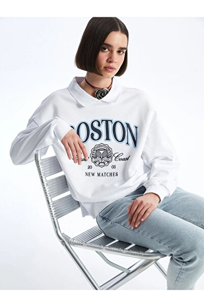 LC Waikiki Γυναικείο φούτερ XSIDE Polo Collar με στάμπα μακρυμάνικο Oversize