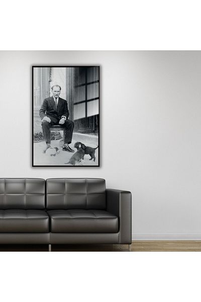 GAAGART Masă de sticlă cu cadru metalic Ataturk și căței