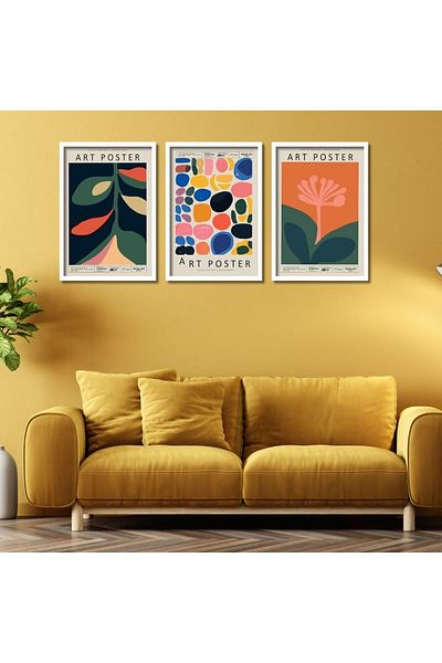 GAAGART Poster de artă colorată cu cadru laminat din lemn din 3 piese