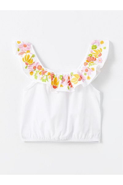 LC Waikiki Blumengemusterte Crop-Bluse mit U-Boot-Ausschnitt für Mädchen