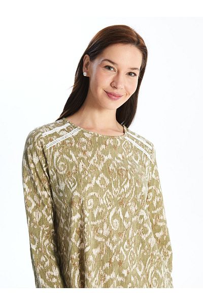 LC Waikiki Patterned Long Sleeve Crew Neck Women's Blouse