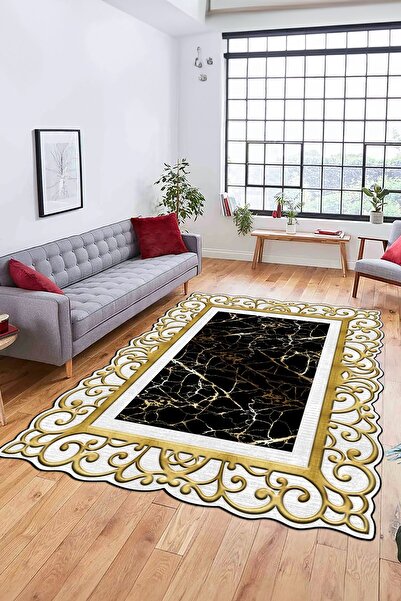 EY HOME Ψηφιακό χαλί με τύπωμα με αντιολισθητική βάση, πλενόμενο με μαρμάρινο σχέδιο, περιτριγυρισμένο με λέιζερ