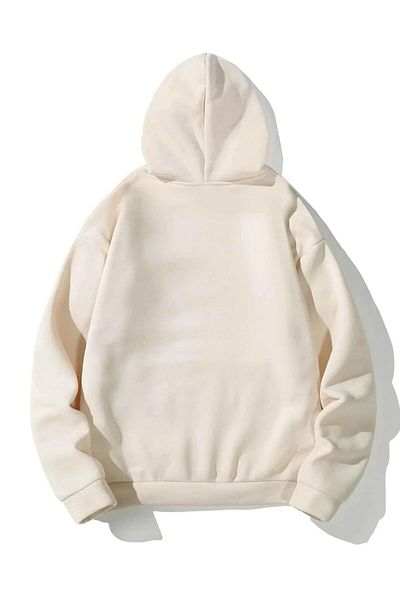 NOFLEN Unisex Μπεζ Happiest εμπριμέ φούτερ με κουκούλα