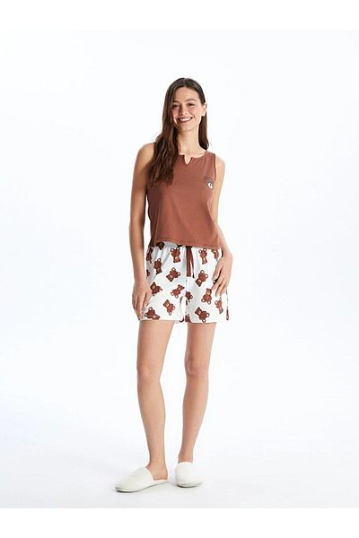 LC Waikiki LCW DREAM Runaway Collar Printed Women's Shorts Pajamas Set