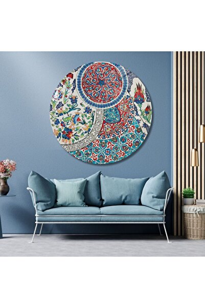 GAAGART Yuvarlak Temperli Gerçek Cam Tablo Karma Çini Desenli Tasarım