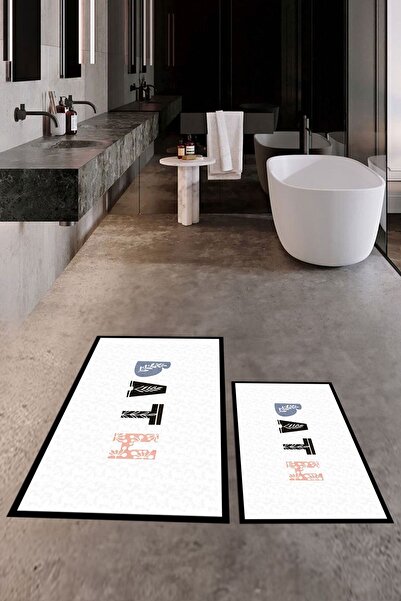 EY HOME Ψηφιακό με τύπωμα Πλενόμενο Αντιολισθητικό Πολύχρωμο Σετ Τουαλέτας Μπάνιου με Γράμματα Διπλό Σετ Τουαλέτας