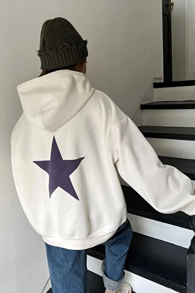 NOFLEN Hanorac oversize unisex din bumbac cu glugă cu imprimeu cu stele