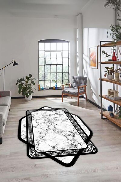 EY HOME Μαρμάρινο χαλί με πλαίσιο, αντιολισθητική βάση, κομμένο με λέιζερ, για κουζίνα και σαλόνι